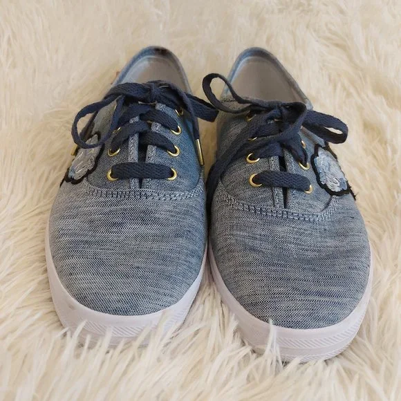 KEDS Champion Chambray Applique Navy Floral Sneaker w/ DearFoam Footbed, Sz 6.5W - Picture 3 of 8